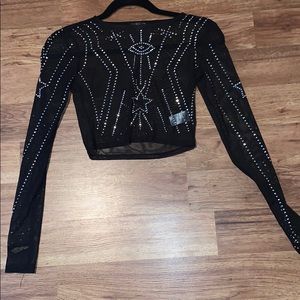 Black tight crop top with gems